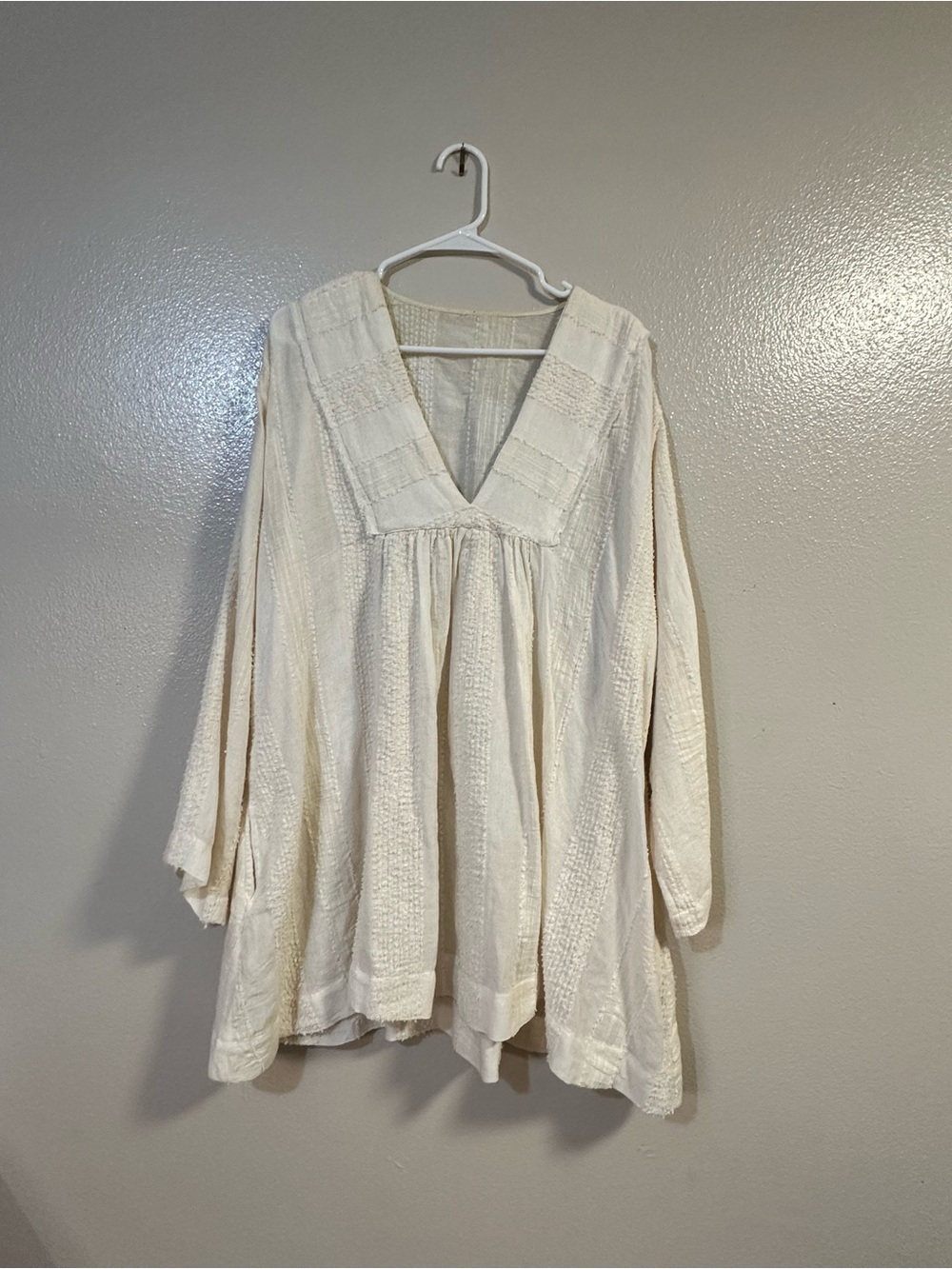 Women's Cream Boho V-Neck Peasant Top